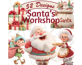 52 Png, Santa's Workshop Clipart PNG, Cozy Christmas Clip Art, Christmas Elf Clip Art, Santa Claus Clipart, Reindeer Clipart, Holiday Baking