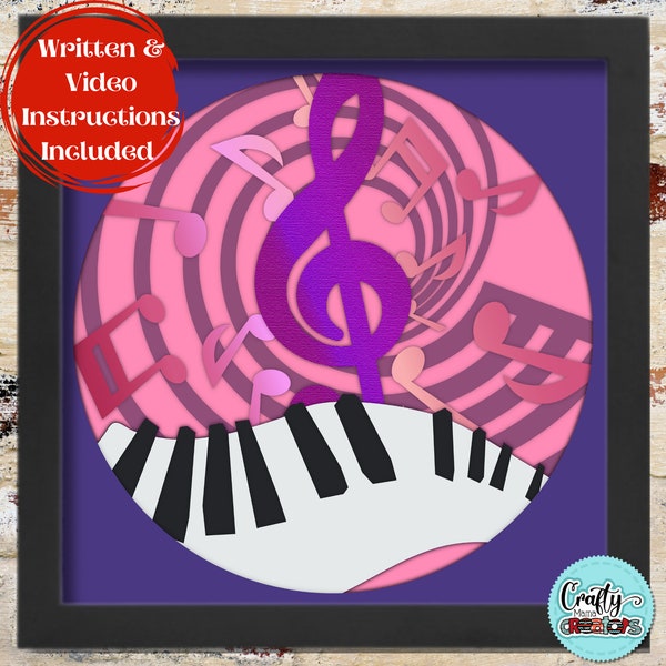 3D Piano Shadow Box Svg, Music Notes Svg Shadowbox, Piano Svg 3D Layered Papercut, Music Teacher SVG Files For Cricut, Band Svg Shadow Box