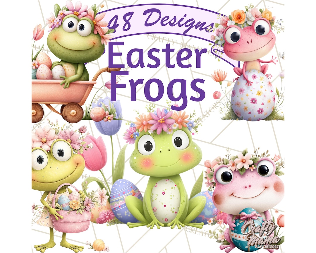 48 Png, Frog Easter Clipart PNG, Cute Frog Holding Eggs, Pastel Spring ...