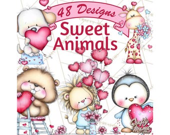 48 Png Valentine Animals Clipart, Cute 3D Cartoon Characters, Valentine PNG, Animal Clip Art, Printable Valentine Graphics, Kids Valentine