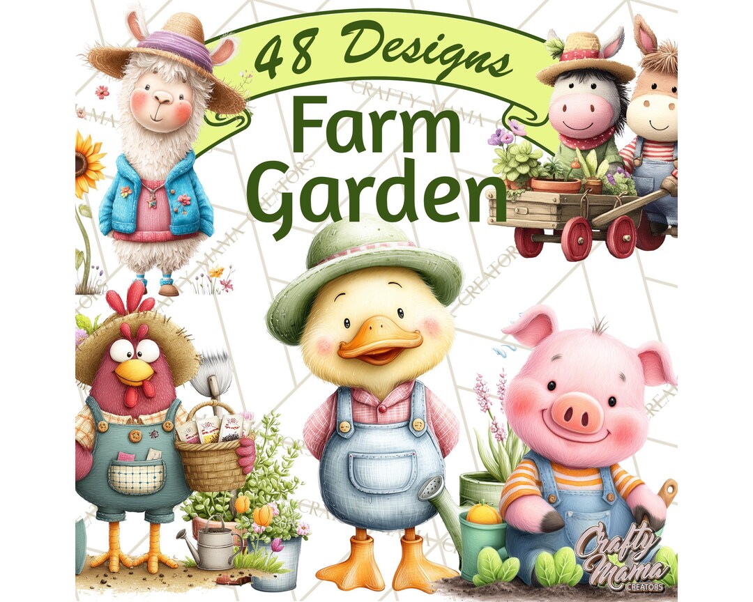 48 Png Farm Animals Gardening Clipart PNG, Garden Farm Animals, Cow Pig ...