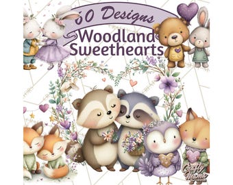 60 Png, Woodland Sweethearts Valentine Png, Cute Forest Animals In Love Clipart, Watercolor Bear Deer Romantic Art, Printable Love Animals
