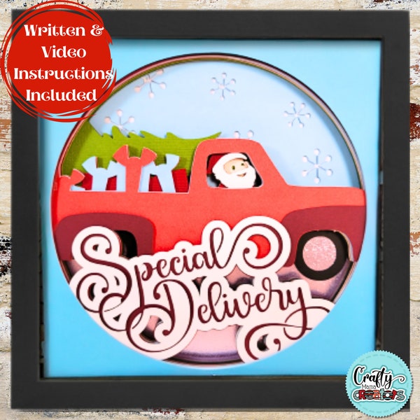 3D Santa Svg Shadow Box, Christmas Svg Shadow Box, Vintage Truck Svg Layered Papercut, Santa's Special Delivery Svg Files For Cricut