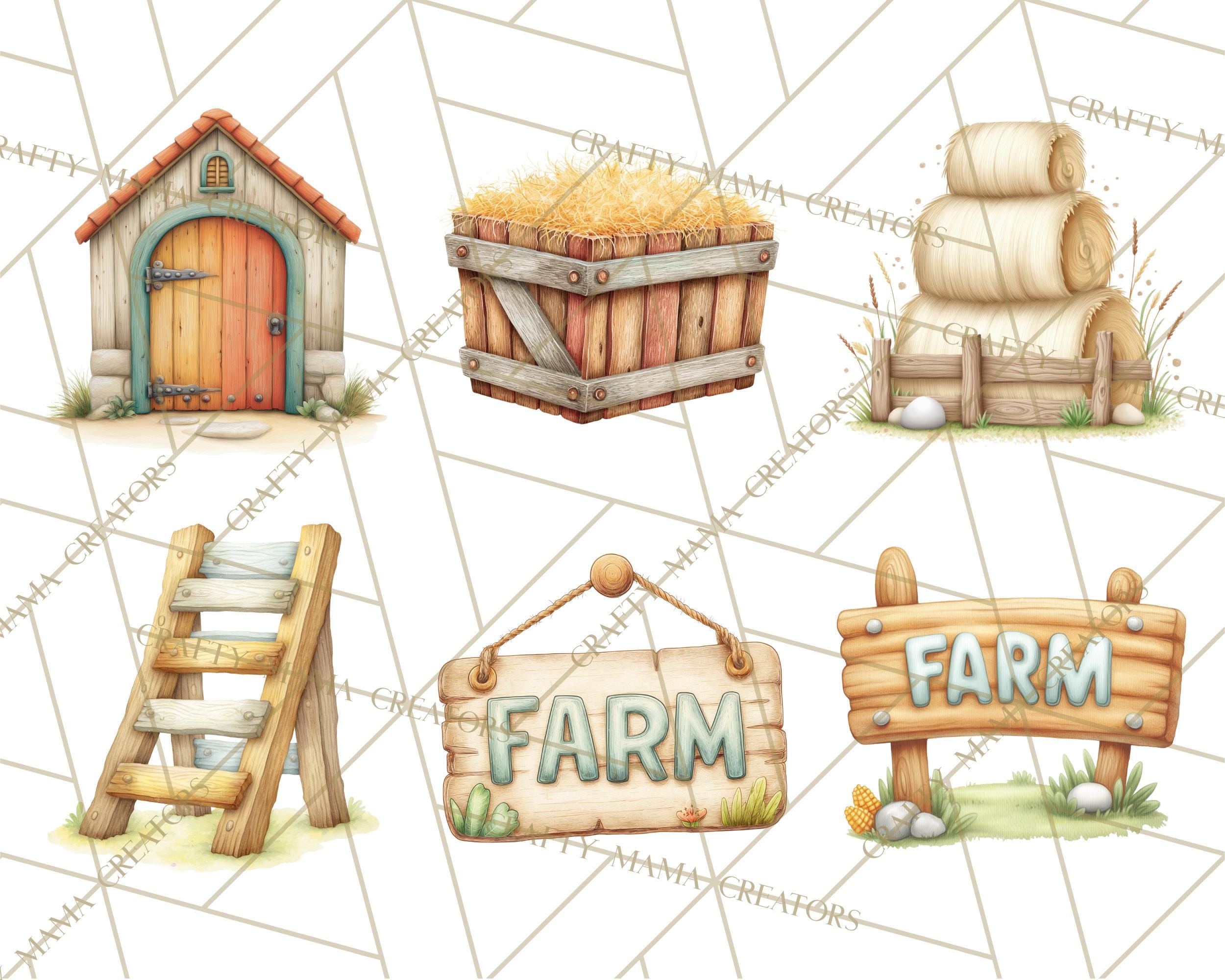 48 Png Farm Animals Clipart PNG, Cow Pig Sheep Horse Chicken Goat Barn ...
