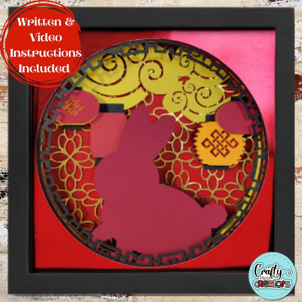 3D Rabbit Shadow Box Svg, Chinese New Year Shadowbox Svg, 2023 Year Off The Rabbit 3D Layered Papercut, New Year SVG Files For Cricut
