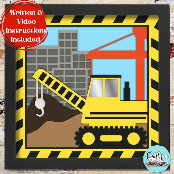 3D Construction Site Shadow Box, Crane Shadow Box SVG, Heavy Equipment Layered Papercut, Tractor Files For Cricut with Easy Instructions