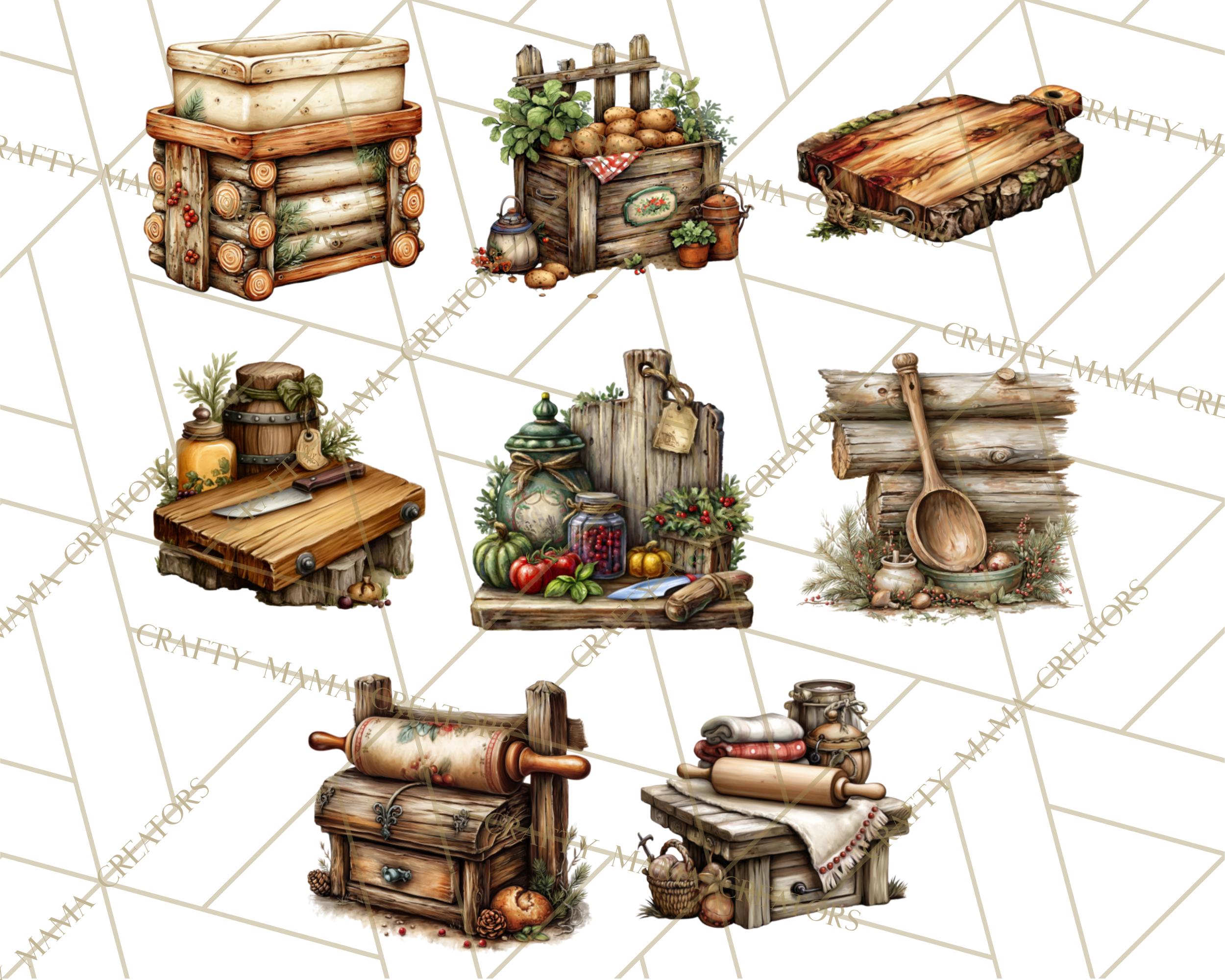 Recipe Graphics Rustic 60 Rustic Homestead Kitchen Clipart Bundle, Farmhouse Cooking ...