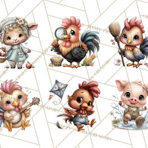48 Png, Farm Animals Clipart PNG, Cute Cow Pig Sheep Chicken Horse Goat ...