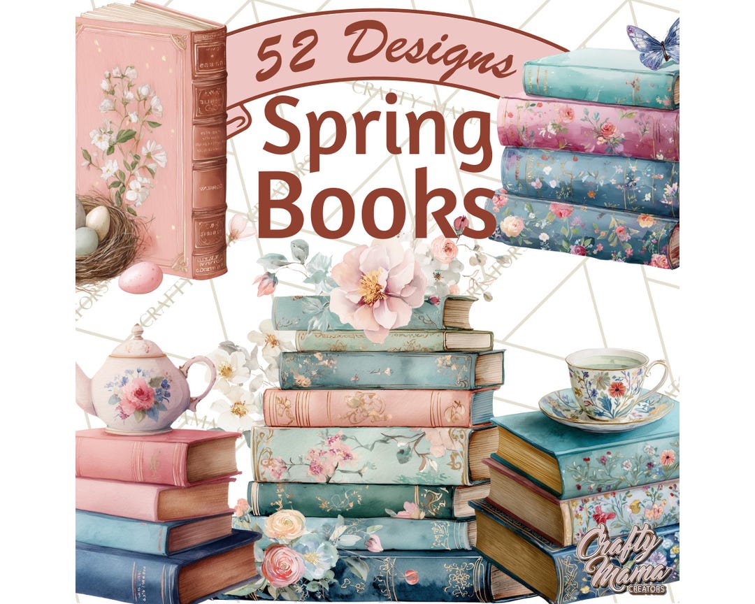 Spring Book Vector 52 Png Spring Book Clipart, Vintage Books Watercolor, Floral Spines ...
