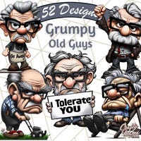 Grumpy Old Men Quirky People Clipart Bundle PNG Transparent Background ...