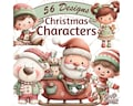 56 Png, Christmas Characters Clipart PNG, Cute Holiday Illustrations, Santa Claus, Reindeer, Elves, Snowmen, Penguins, for Cards and Crafts