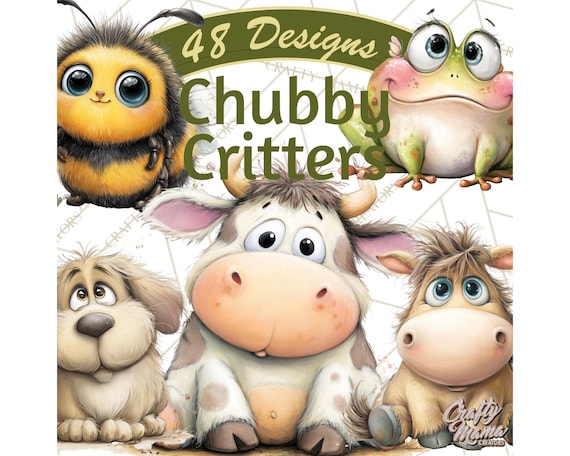 48 Png, Chubby Critters PNG, Squishy Animal Clipart, Cute Cartoon Animal Clip Art, Kawaii Animal PNG, Round Animals with Big Eyes