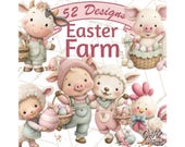 52 PNG, Easter Farm Animals Clipart PNG, Farm Animals Easter Eggs, Cow Pig Sheep Chicken, Spring Farm Clip Art, Printable Easter Animals