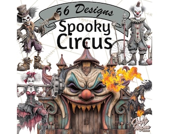 56 Png Spooky Circus Clipart PNG, Haunted Carnival Clip Art, Creepy Clown Graphics, Digital Download, Printable Halloween Art Spooky Funfair