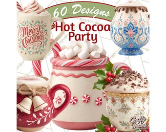 60 png, warme cacao clipart png, gezellige winterdrankjes, kerstchocolade mokken, zoete vakantie-illustraties, afdrukbare drankafbeeldingen, feestelijk