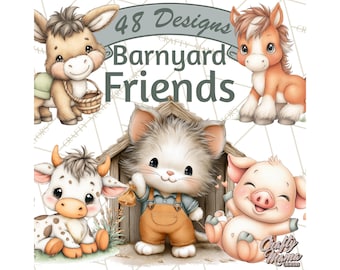 48 Png, Farm Animals PNG Clipart, Cute Barnyard Friends Clip Art, Farmhouse Nursery Decor, Printable Farm Animal Clipart, Digital Download