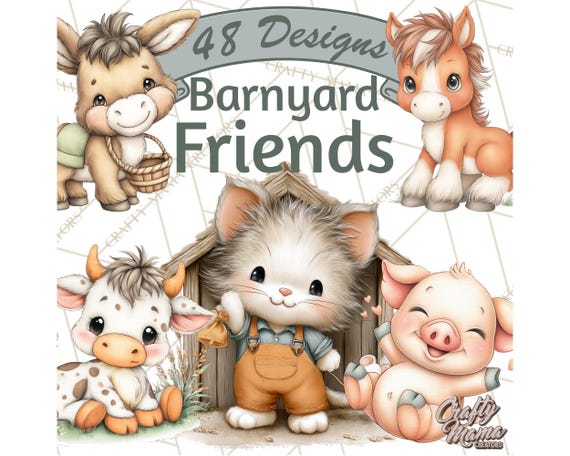 48 Png, Farm Animals PNG Clipart, Cute Barnyard Friends Clip Art, Farmhouse Nursery Decor, Printable Farm Animal Clipart, Digital Download