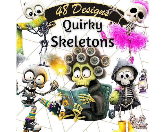 Quirky Skeleton Clipart PNG, Cute Halloween Skeleton Art, Funny Skeleton Clip Art, Spooky Skeleton PNG, Silly Halloween Bones Illustration
