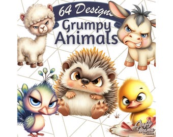 64 Png, Adorable Angry Animals Clipart PNG, Cute Grumpy Animal Faces Clip Art, Moody Baby Animal Illustrations, Kawaii Animal PNG Images