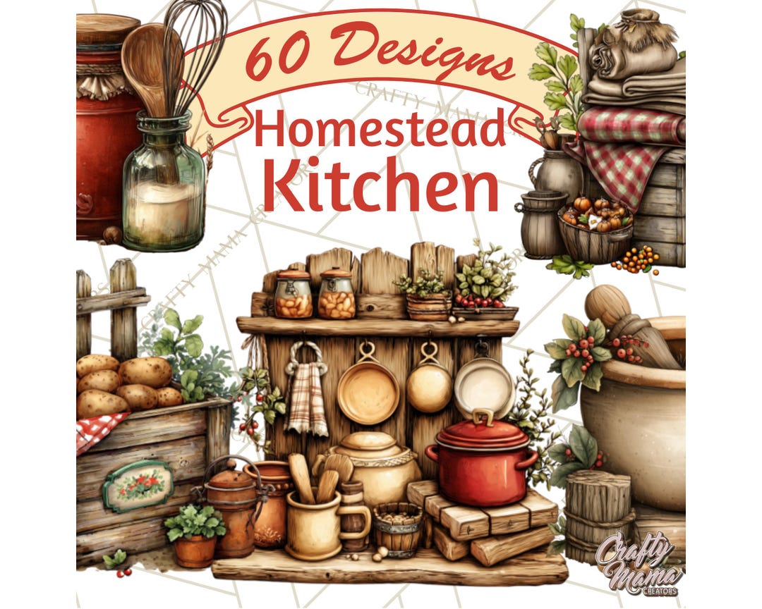 Recipe Graphics Rustic 60 Rustic Homestead Kitchen Clipart Bundle, Farmhouse Cooking ...