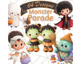 Monster Parade Halloween Clipart PNG, Costume Parade Clip Art, Kawaii Halloween Characters PNG, Spooky Street Graphics, Cute Halloween Art