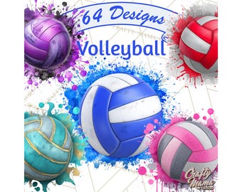 64 PNG, Clipart PNG di pallavolo, ClipArt di palla sportiva con schizzi di vernice, Colore della squadra stampabile, PNG atletico brillante per sublimazione