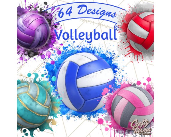 64 Png, Volleyball PNG Clipart, Sports Ball Clip Art with Paint Splash, Team Color Printable, Bright Athletic PNG for Sublimation