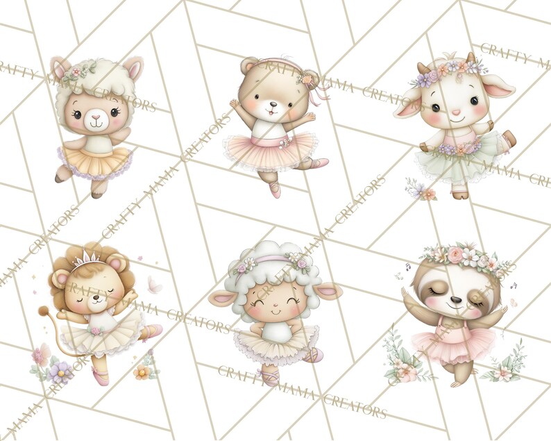 48 Png, Pastel Animal Ballerinas PNG, Cute Dancing Animals Clipart