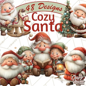 48 Png, Santa Claus Christmas Clipart, Cozy Watercolor Santa Scenes PNG, Soft Realistic Holiday Clip Art, Warm Winter Illustrations