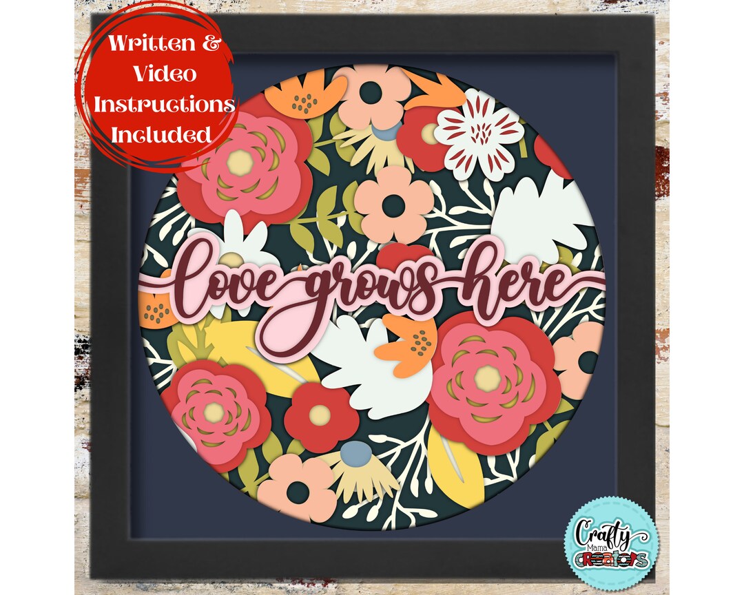 3D Spring Shadow Box Svg, Spring Flowers Shadowbox Svg, Love Grows Here ...