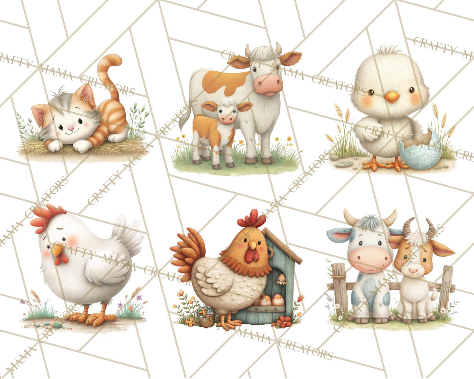 48 Png Farm Animals Clipart PNG, Cow Pig Sheep Horse Chicken Goat Barn ...