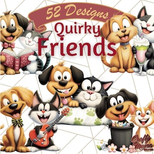 Dog and Cat Friends Clipart, Cute Animal Art, Funny Pet PNG, Best Friend Playful Dog Cat Duo, Whimsical Pet Illustration, Digital Design