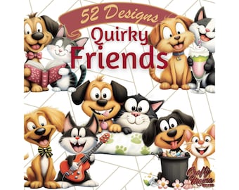 Dog and Cat Friends Clipart, Cute Animal Art, Funny Pet PNG, Best Friend Playful Dog Cat Duo, Whimsical Pet Illustration, Digital Design