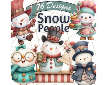 Snowman Family Clipart 76 PNG Files, Winter Holiday Snowmen, Cute Snowman Characters, Seasonal Christmas Digital Art for Crafts