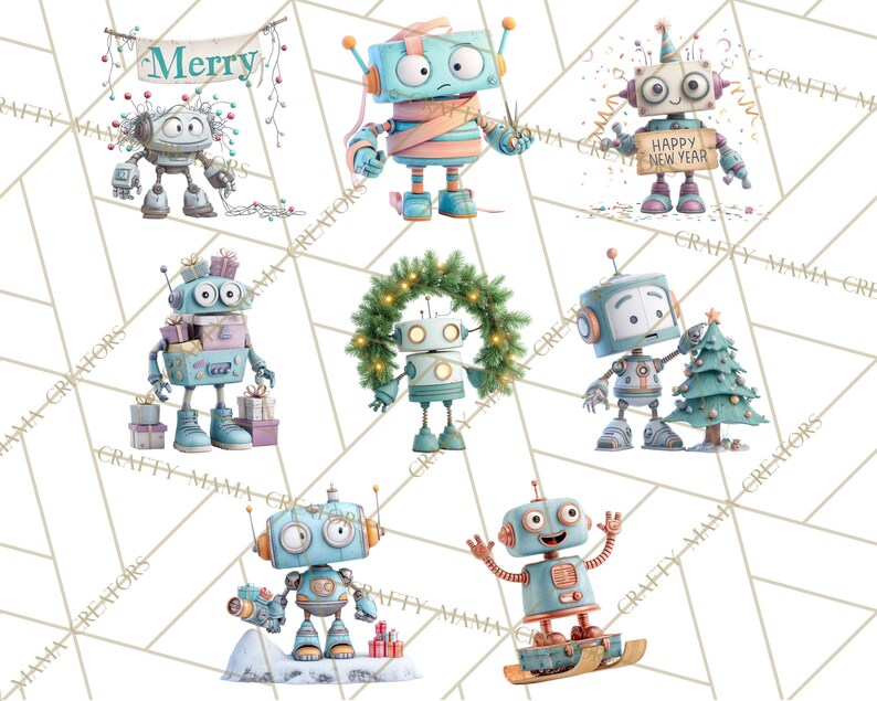 60 Png, Christmas Robot Clipart, Holiday Robot PNG, Funny Retro ...