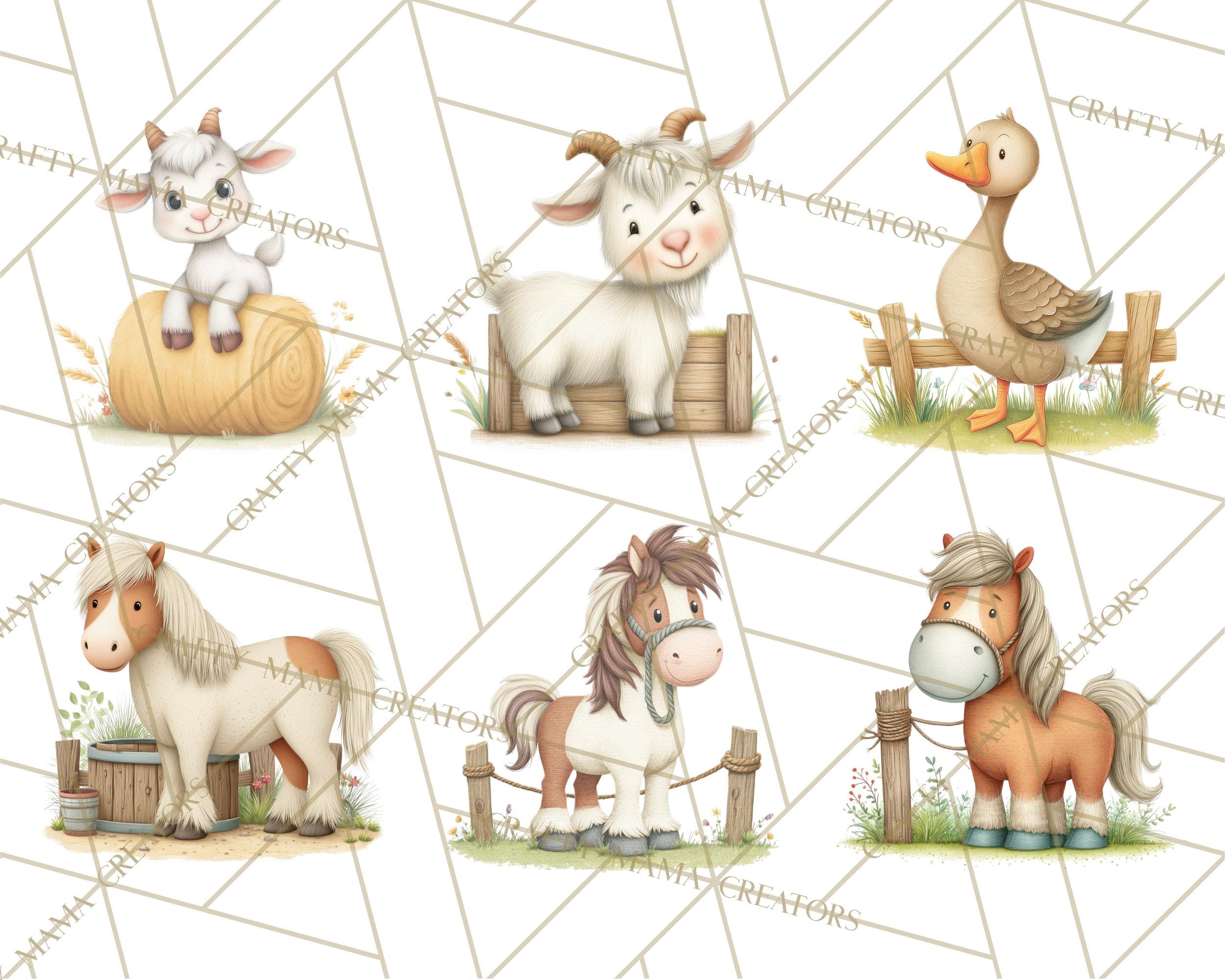 48 Png Farm Animals Clipart PNG, Cow Pig Sheep Horse Chicken Goat Barn ...