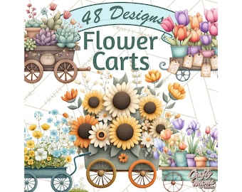 48 PNG, Carretti di fiori stravaganti PNG, Clipart mercato floreale, Clip art carretto di fiori primaverile, Grazioso stand floreale PNG, Illustrazioni negozio di fiori PNG