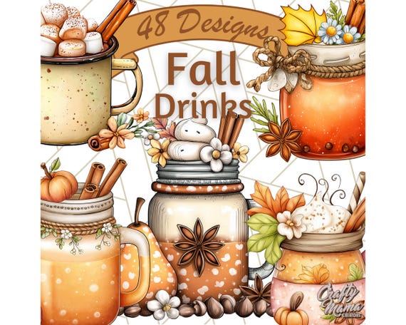 Fall Drink Clipart PNG, Autumn Hot Cocoa Clip Art, Pumpkin Spice Latte Clipart, Cozy Fall Mug PNG, Warm Autumn Drink Illustration