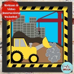 3D Baustelle Schattenbox, Traktor Schattenbox SVG, schwere Ausrüstung geschichtet Papierschnitt, Bagger Dateien für Cricut mit einfacher Anleitung