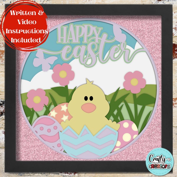 3D Spring Shadow Box Svg, Happy Easter Chick Shadowbox Svg, Easter 3D Layered Papercut, Spring Easter Chick SVG Files For Cricut