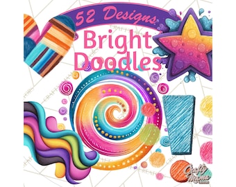 52 Png, Colorful Doodles PNG, Arrows Hearts Stars Scribbles Clipart, Crayon Marker Accents, Bright Decorative Clip Art Printable