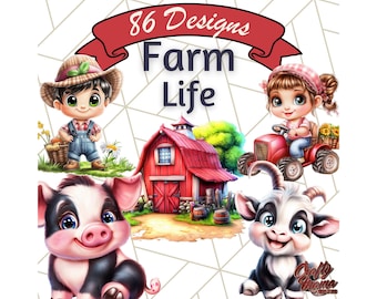 Kids Farm Clipart Bundle, Cute Farmer and Farm Animal PNG, Boy and Girl Farmer Graphics, Tractor Barn Truck Silos, Farm Life Digital Art