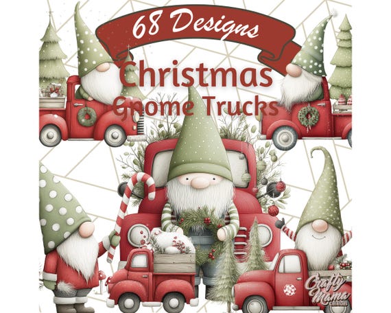 68 Png, Vintage Truck Christmas Gnomes PNG, Red Pickup Holiday Clipart, Rustic Gnome Winter Clip Art, Christmas PNGs for Sublimation