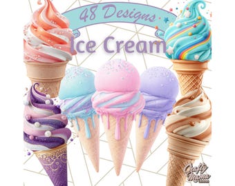 Ice Cream Clipart PNG, Cute Summer Treat Clip Art, Colorful Ice Cream Cones PNG, Sweet Dessert Clipart, Ice Cream Party Graphics