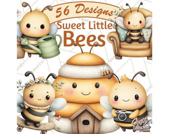 56 Png, Cute Bee Clipart, Honey Bee PNG, Bee Clip Art, Kawaii Bees, Honeycomb PNG, Instant Download, Cute Animals, Insect Clipart Png