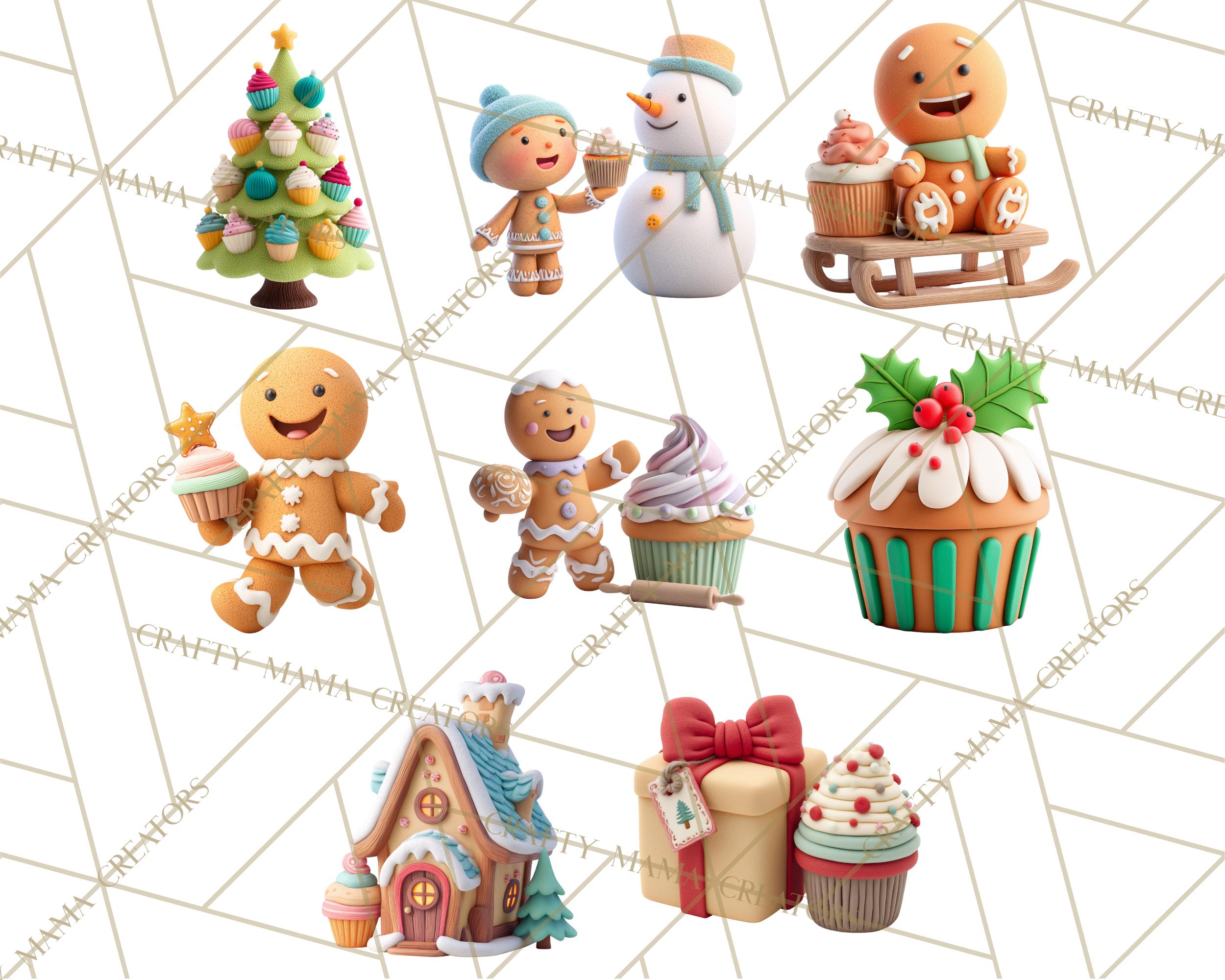 64 Png, Christmas Cupcakes Clipart, Polymer Clay Style Holiday Clip Art ...