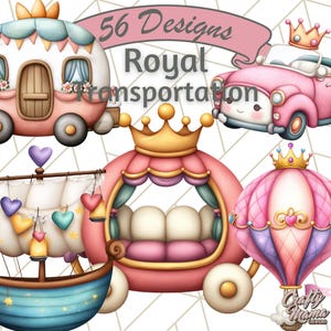 Royal Carriage Clipart PNG, Princess Transportation Clip Art, Fairytale Carriages & Vehicles PNG, Castle Travel Clip Art, Magical Ride PNG