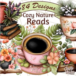 May include: A white ceramic mug with a black handle and the text "But First, Coffee" in a bold, black font. The mug is set against a blurred background, suggesting a cozy setting.