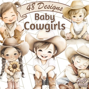 Cowgirl Baby Clipart PNG, Toddler Cowgirl Clip Art, Baby in Cowboy Outfit PNG, Cute Western Baby Girl Clipart, Baby with Cowboy Boots