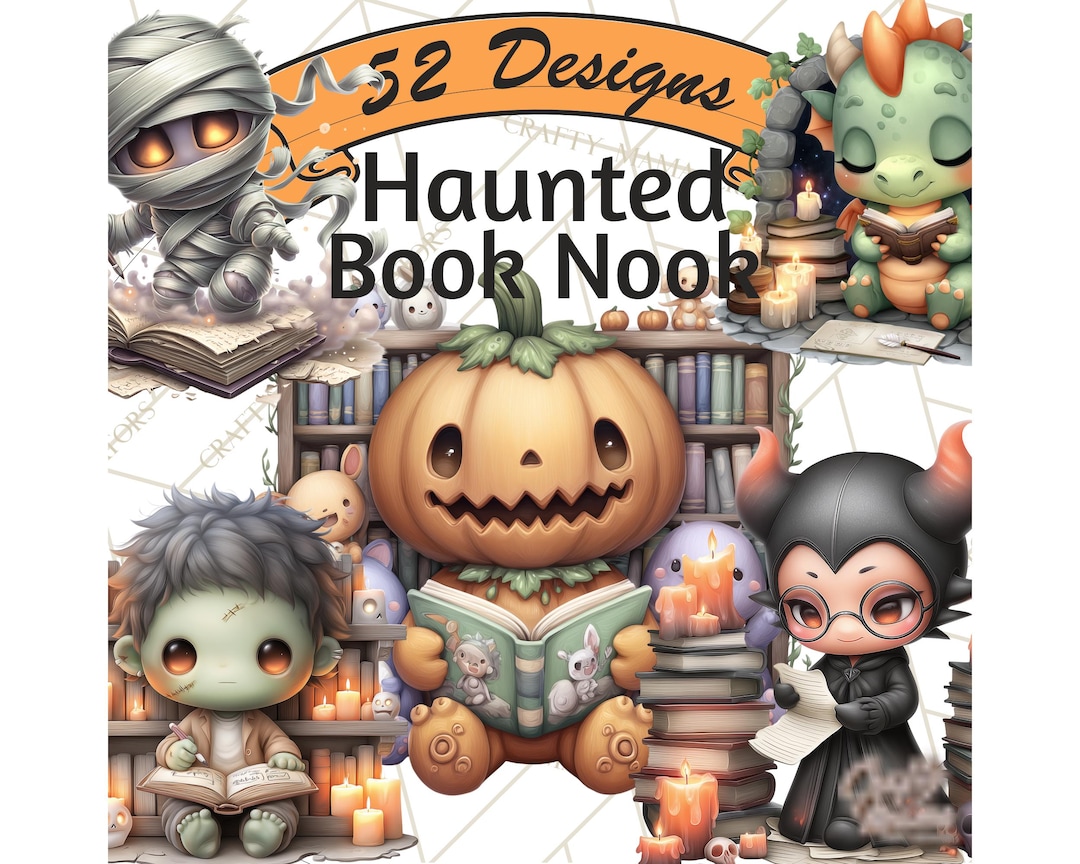 52 Png Haunted Book Nook Clipart, Spooky Library PNG, Ghosts Reading ...